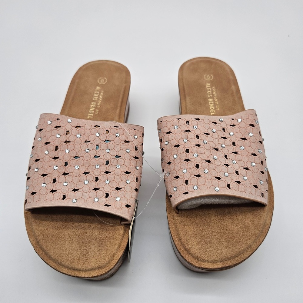 Women’s Pink Slide Wedge Sandals with Cutout Floral Upper